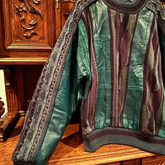 MENS LUXURY DESIGNER LEATHER SWEATER size L - Picture 10 of 13